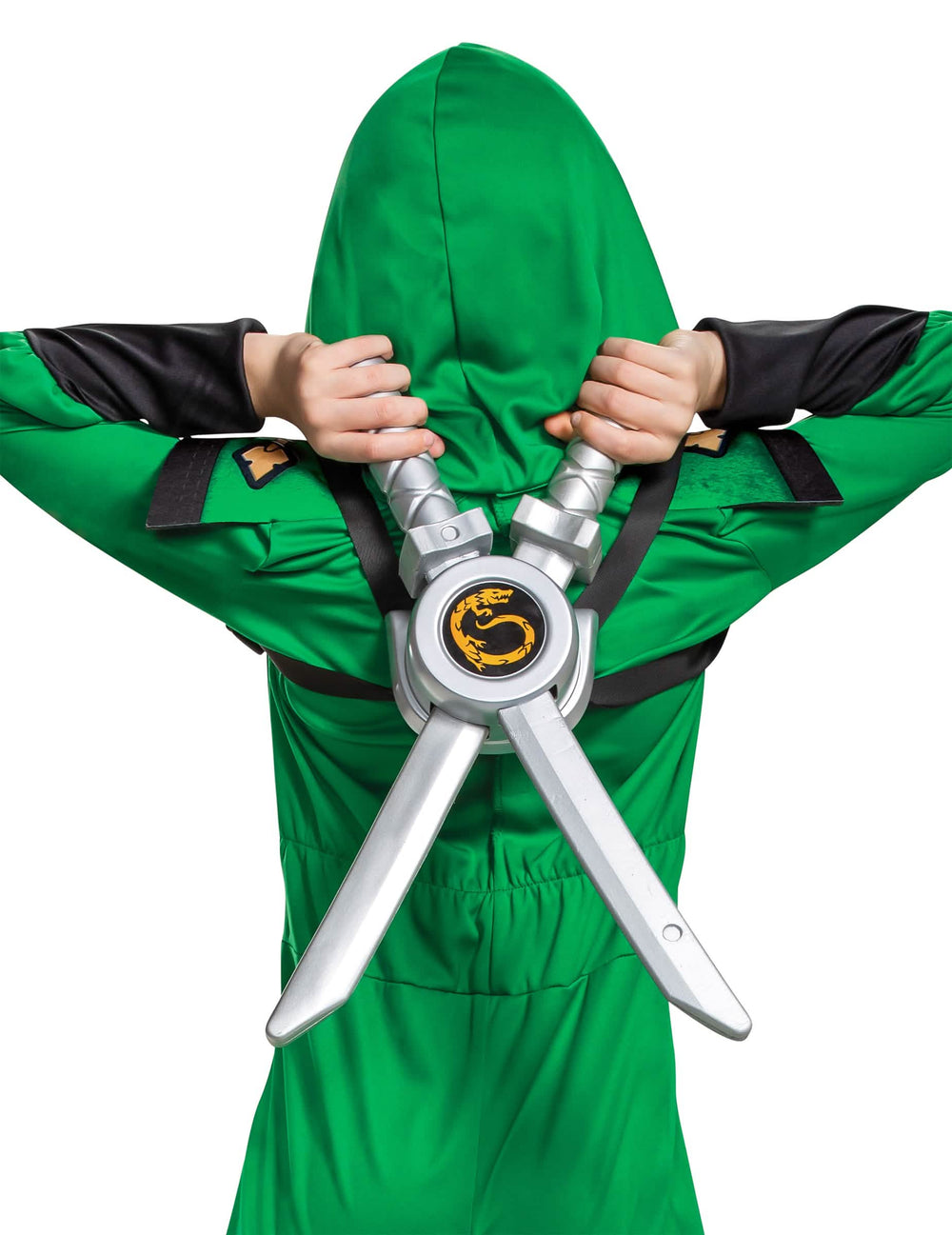 Detalhe do sistema de fixação dorsal do Set de espadas Ninjago™ para criança