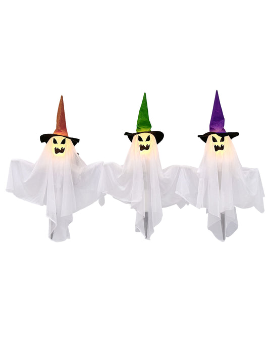 Conjunto de 3 fantasmas luminosos com estacas de 68 cm