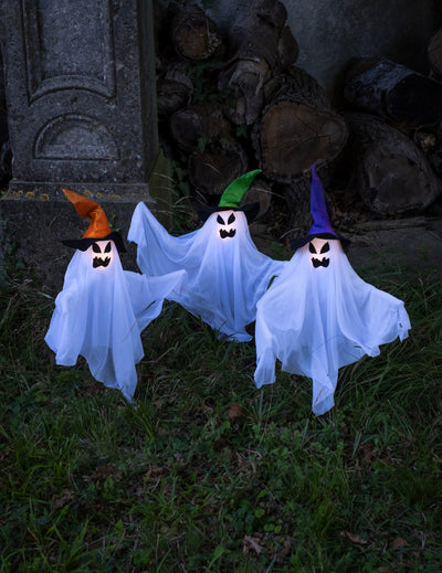 Conjunto de 3 fantasmas luminosos com estacas de 68 cm