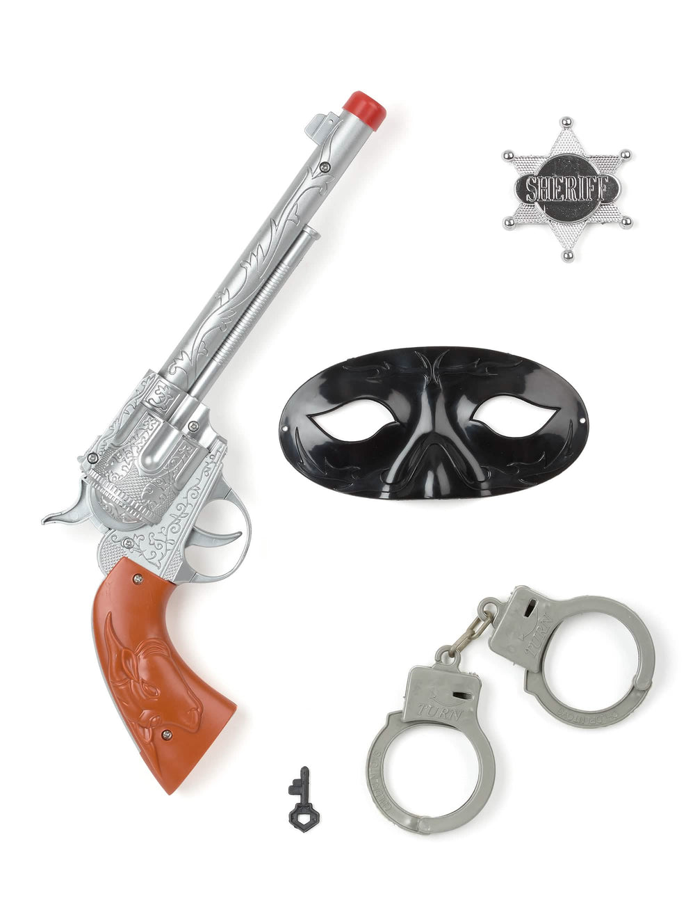 Conjunto de cowboy para criança com pistola algemas máscara e estrela de xerife
