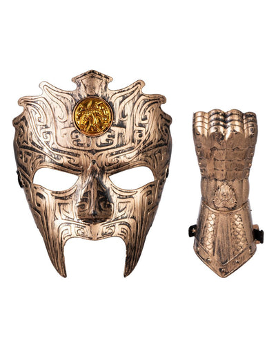 Conjunto de guerreiro antigo luva e máscara para criança