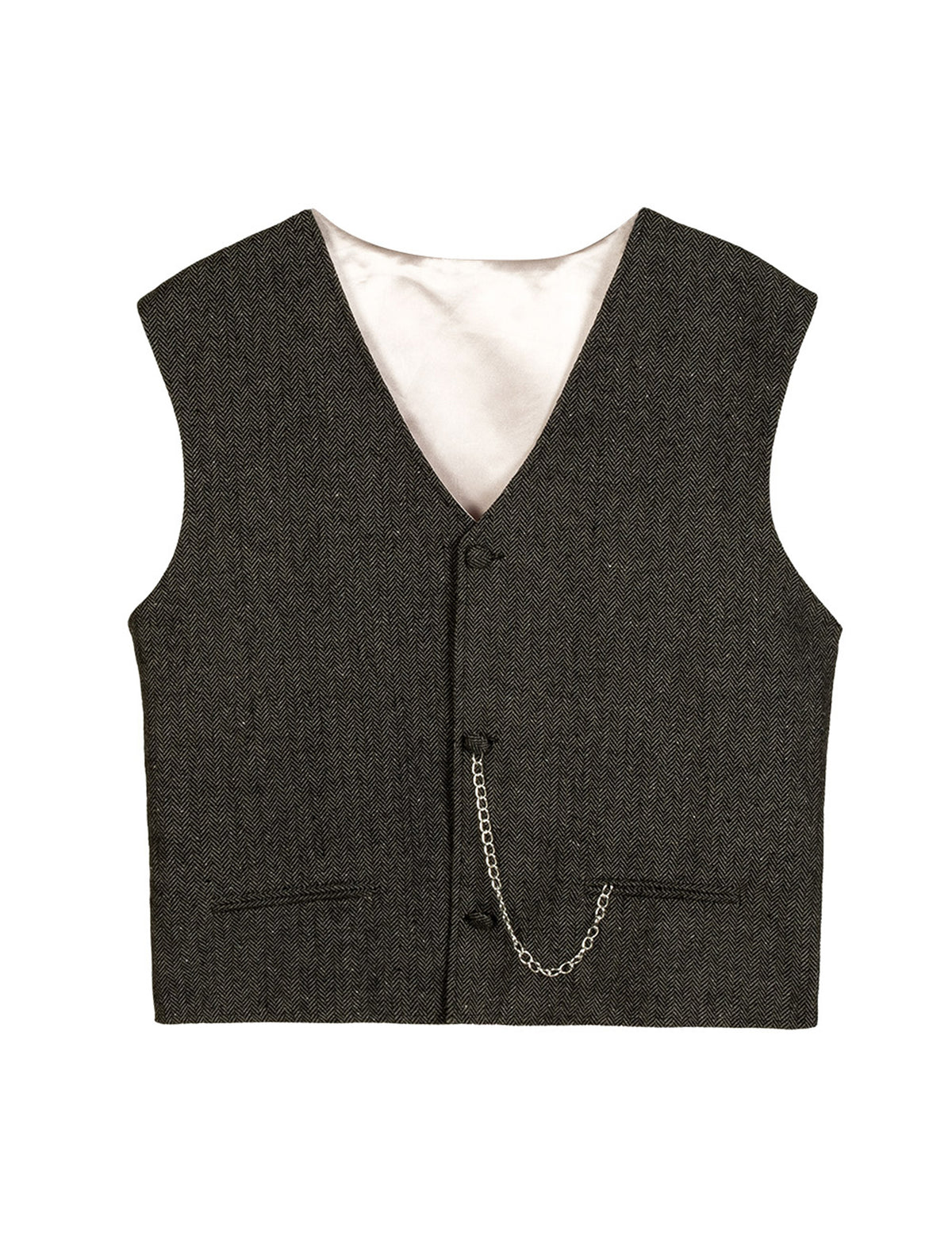 Vue de face du gilet avec sa chaîne du set déguisement années 20 homme