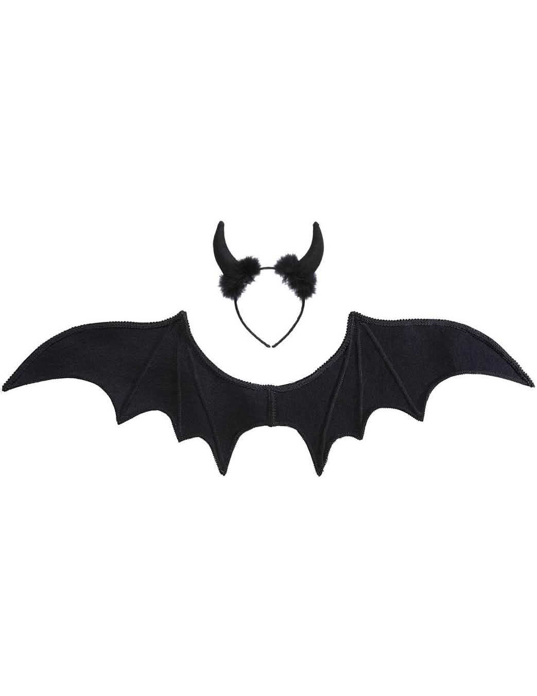 Vista das asas e da bandolete do conjunto de demónio de halloween para mulher