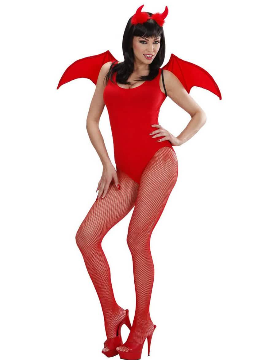 Set démon rouge Halloween pour femme avec ailes et cornes