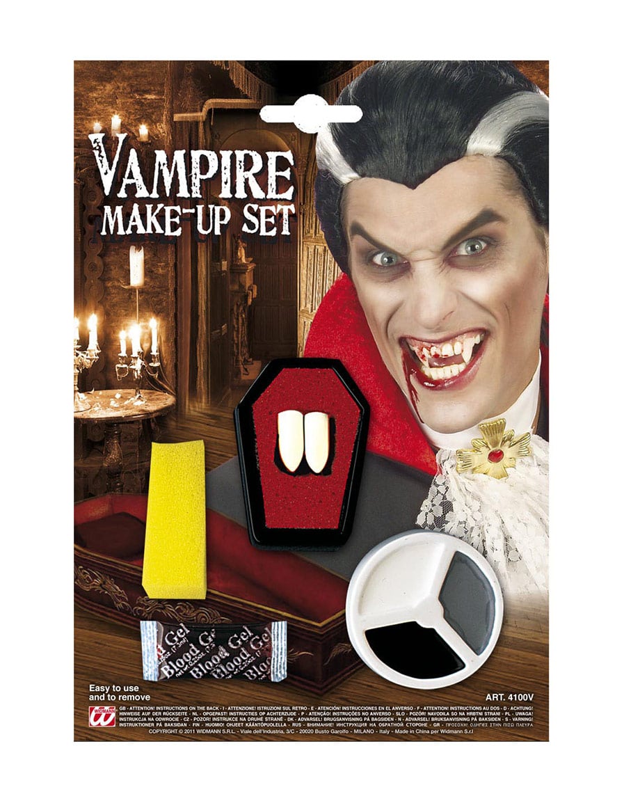 Set maquillage vampire pour adulte avec canines et faux sang