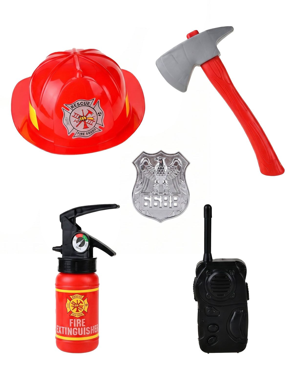 Set pompier en plastique pour enfant rouge et gris avec casque et accessoires