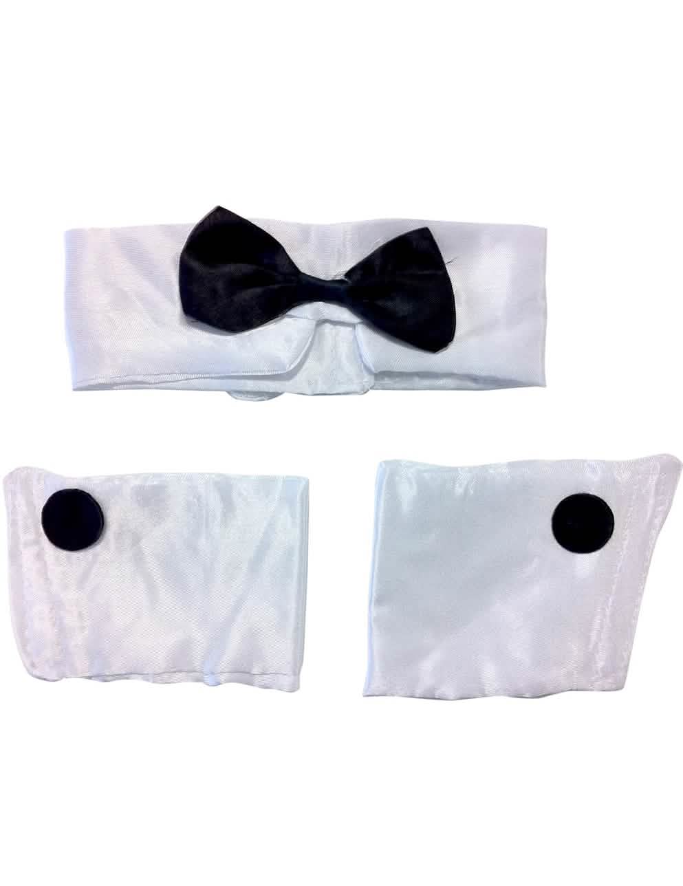 Conjunto de strip-tease para homem branco e preto com borboleta e punhos