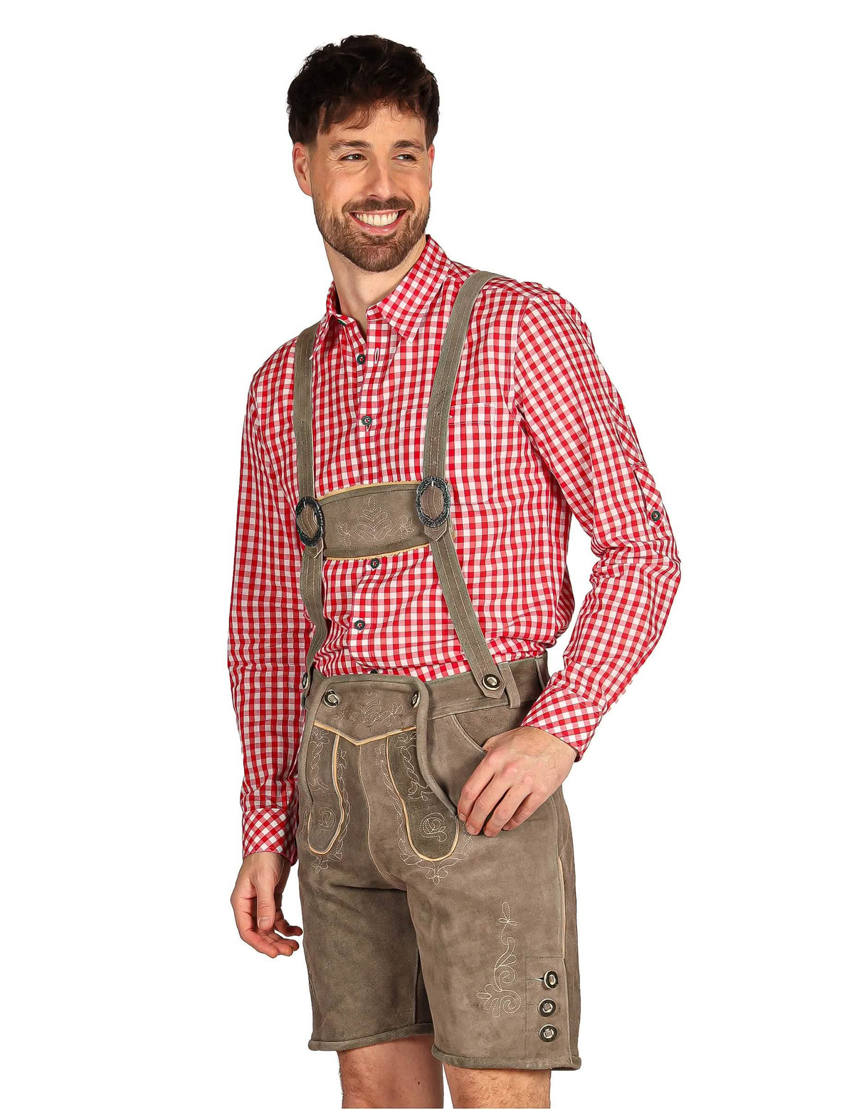 Calções bávaros tradicionais cinzentos premium para homem