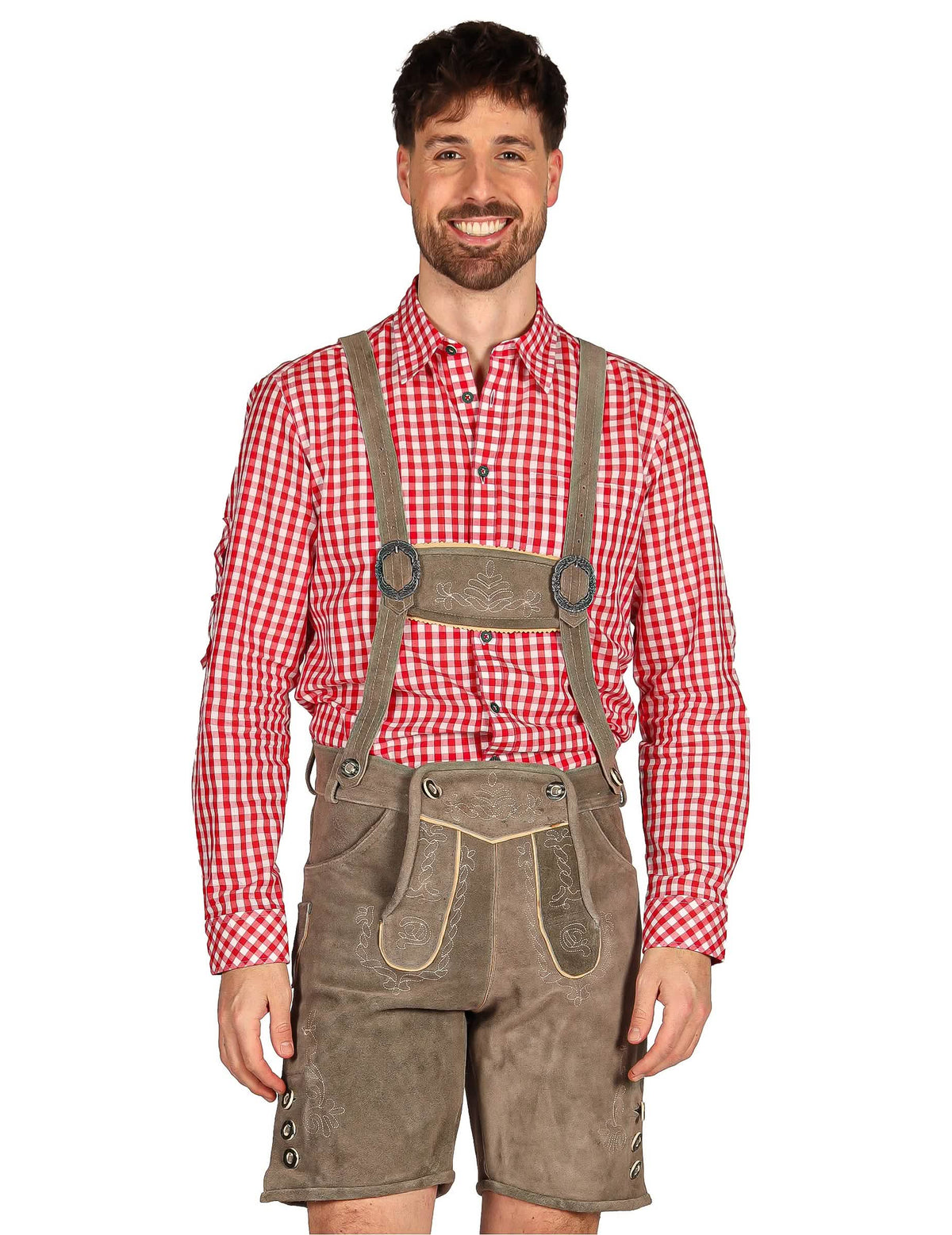 Calções bávaros tradicionais cinzentos premium para homem