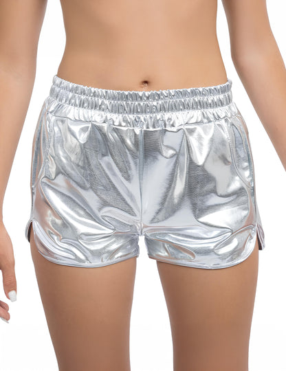 Calções metalizados prateados para mulher