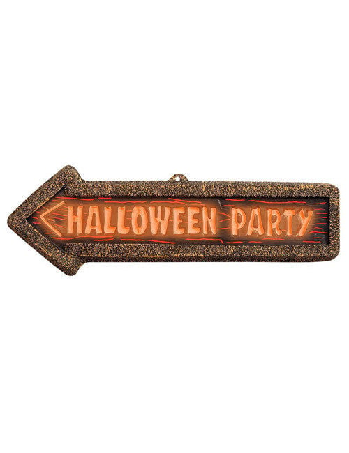 Mise en situation de la flèche signalétique Halloween Party tenue par un fantôme