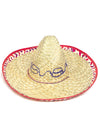 Sombrero mexicain pour adulte en paille avec bordure rouge et motifs violets