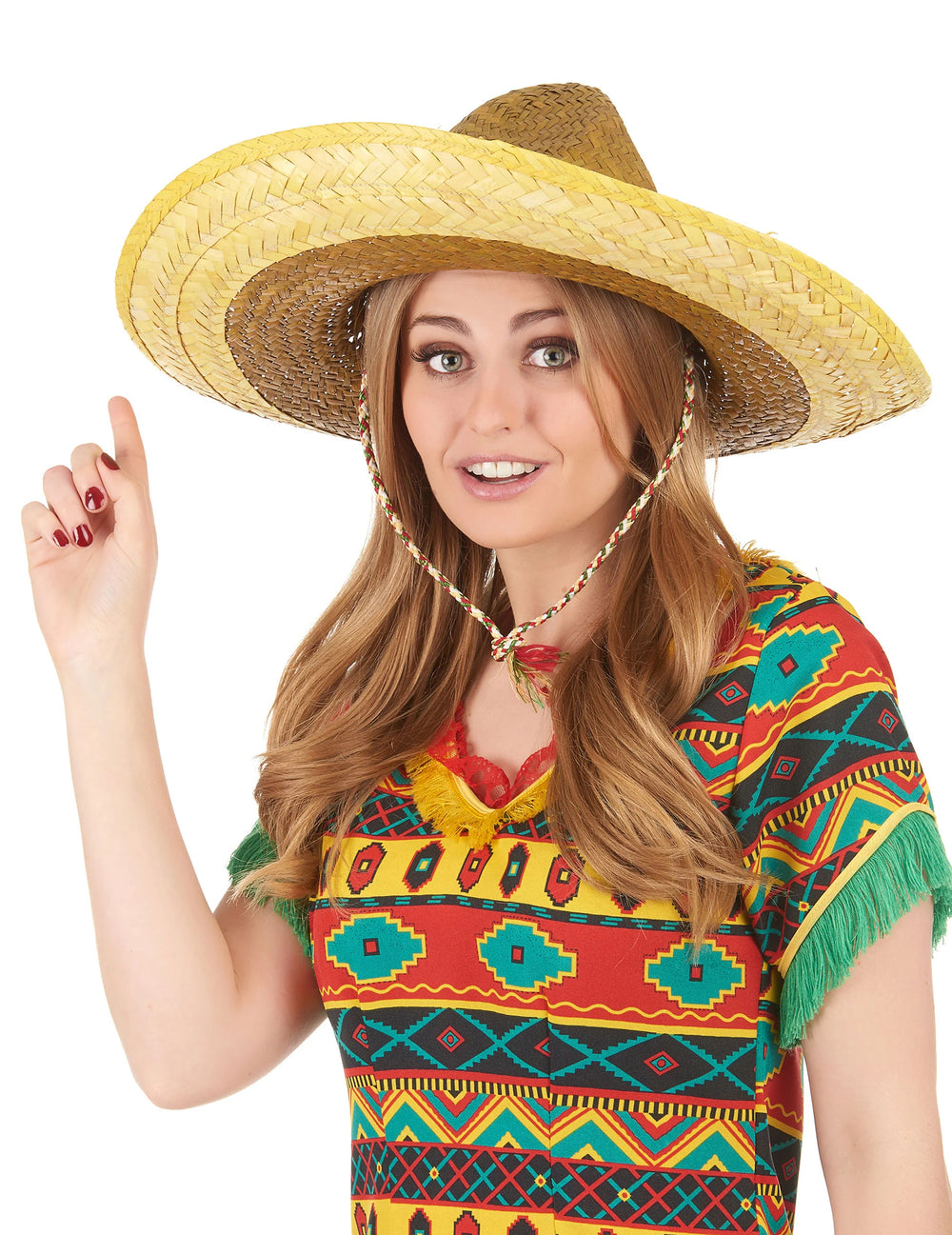 Détail du cordon de maintien du Sombrero mexicain pour adulte jaune