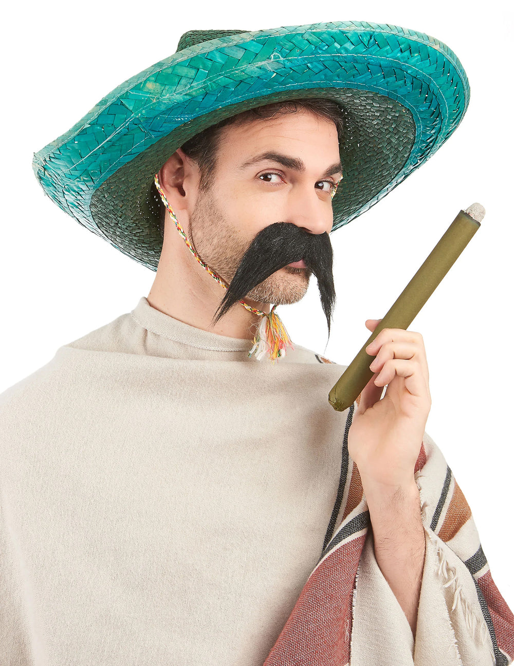 Sombrero mexicain pour adulte vert en paille tressée
