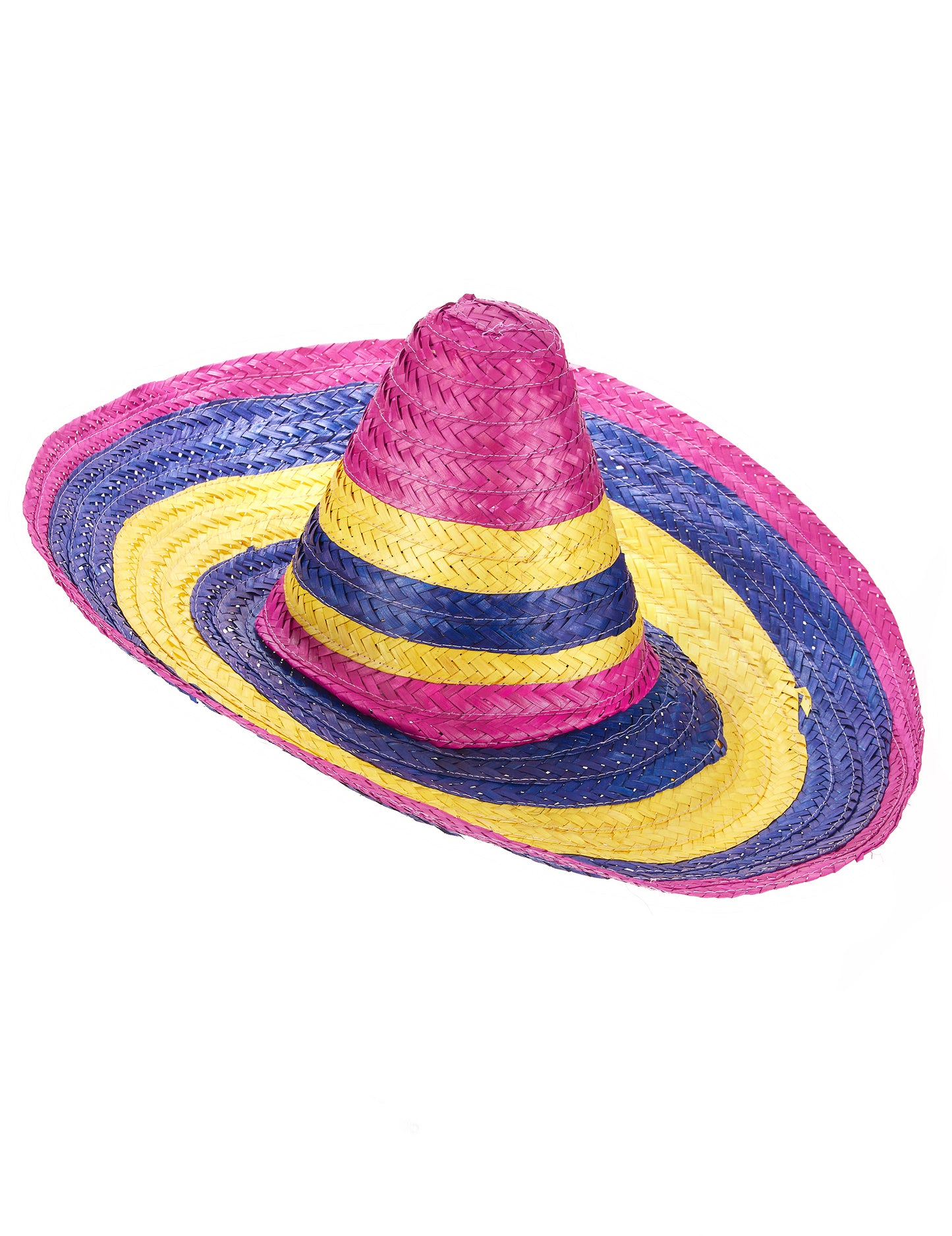 Sombrero multicolore en paille pour adulte rose jaune et bleu