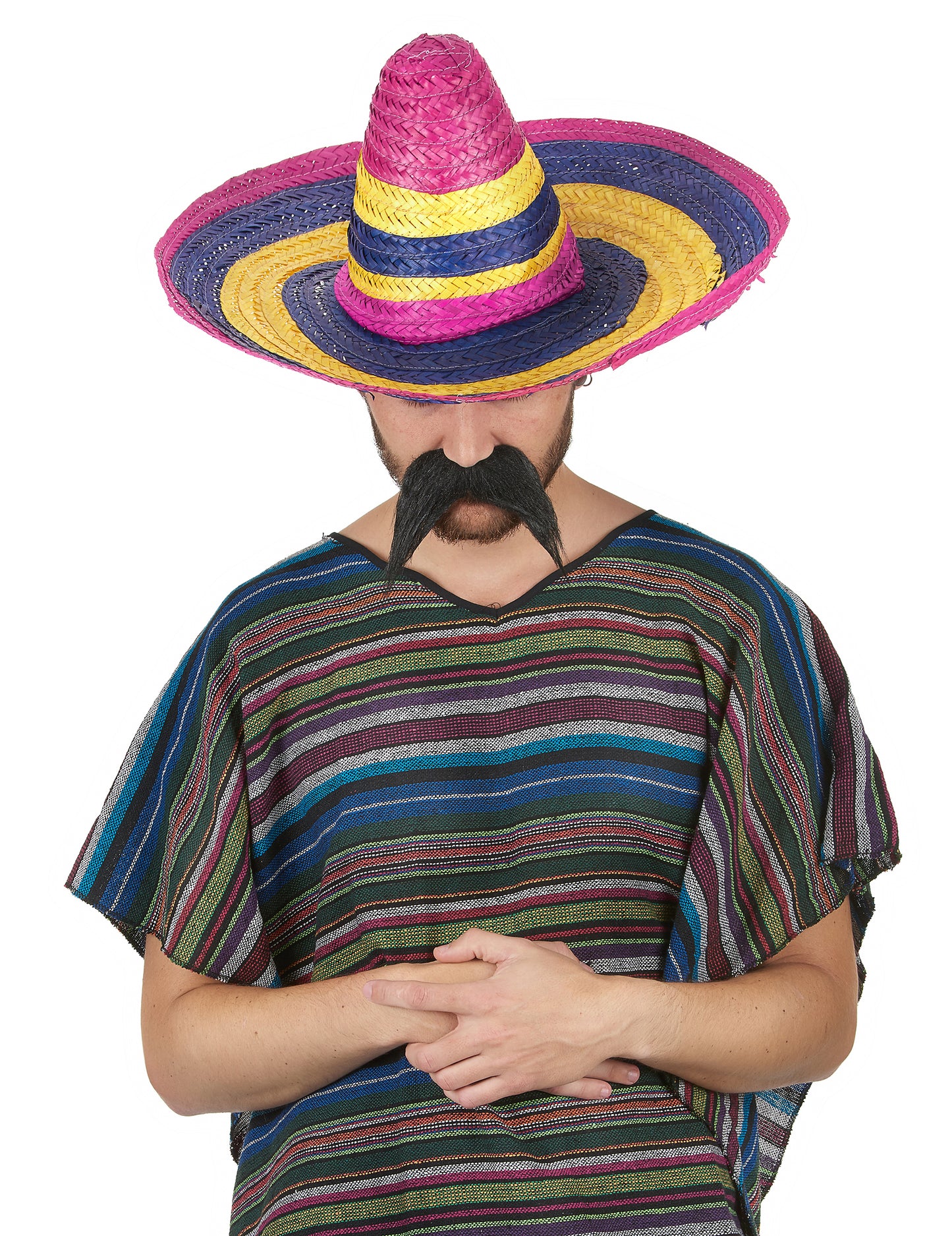 Vue portée du Sombrero multicolore en paille pour adulte
