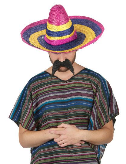 Vue portée du Sombrero multicolore en paille pour adulte