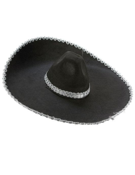 Sombrero preto com os bordos prateados adulto