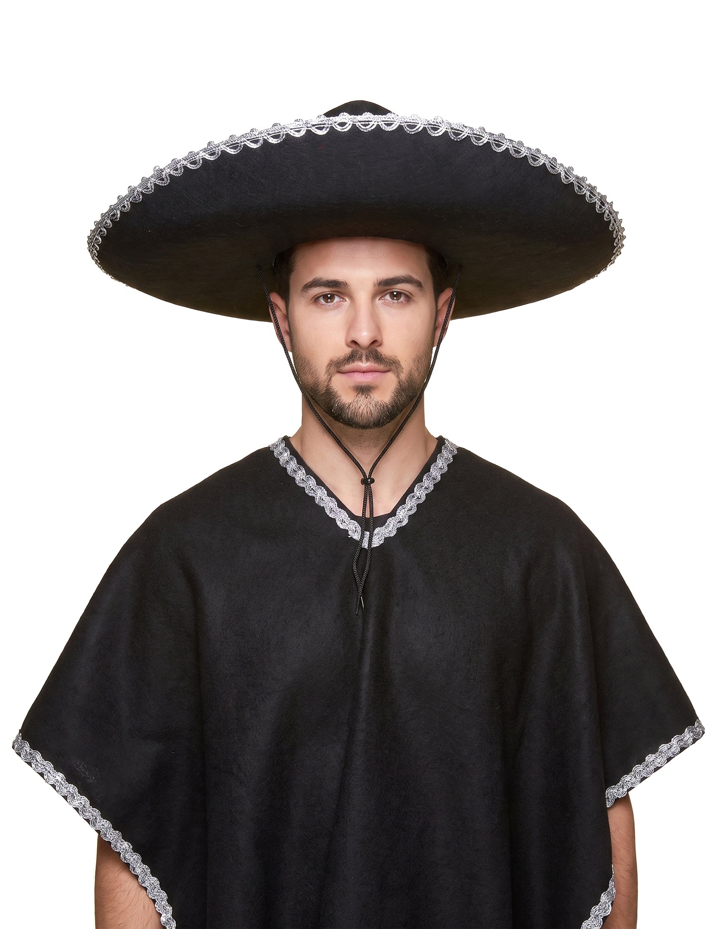 Sombrero preto com os bordos prateados adulto