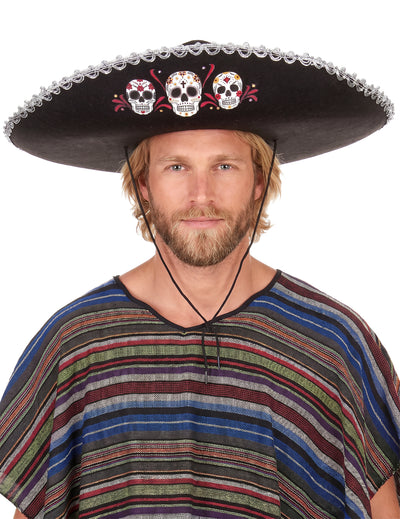 Sombrero preto Dia de los Muertos adulto