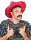 Sombrero pour adulte rouge à bordure pompons blancs
