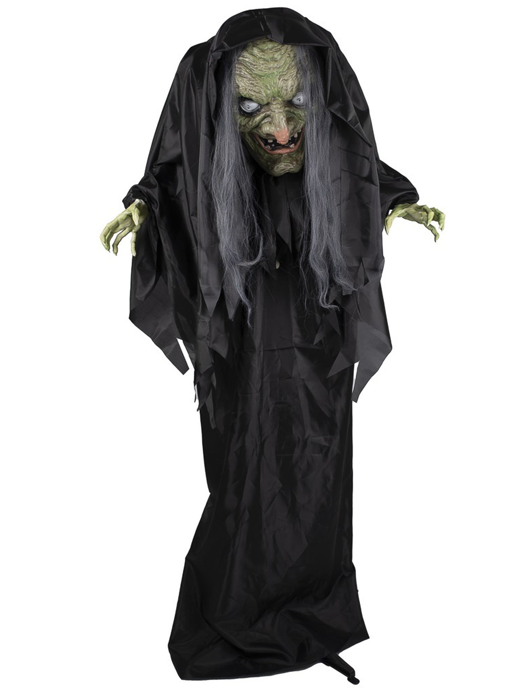 Décoration sorcière bossue pour Halloween noire animée sonore et lumineuse