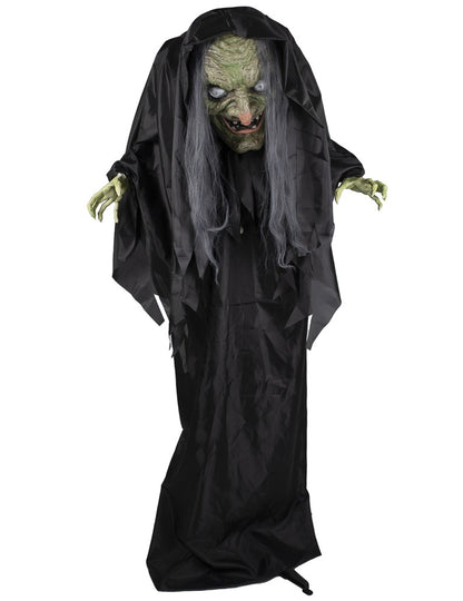 Décoration sorcière bossue pour Halloween noire animée sonore et lumineuse