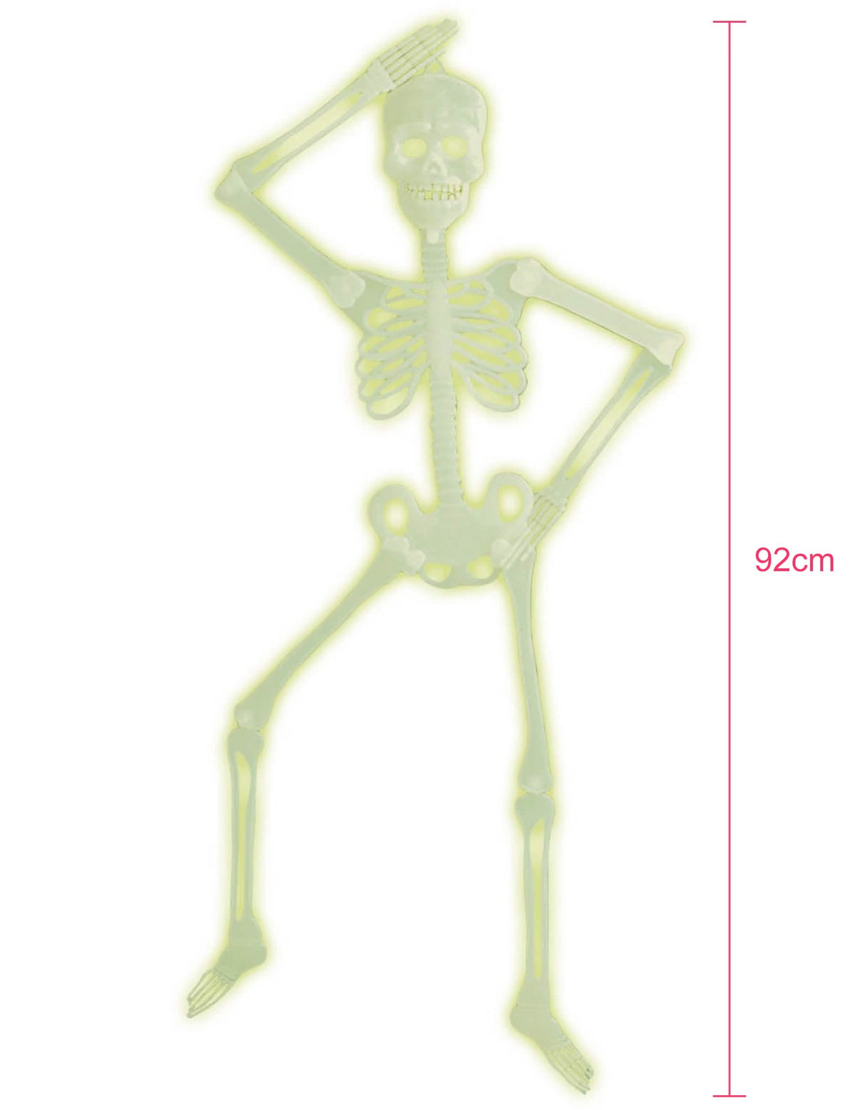 Indicação da altura de 92 cm do esqueleto articulado halloween fosforescente