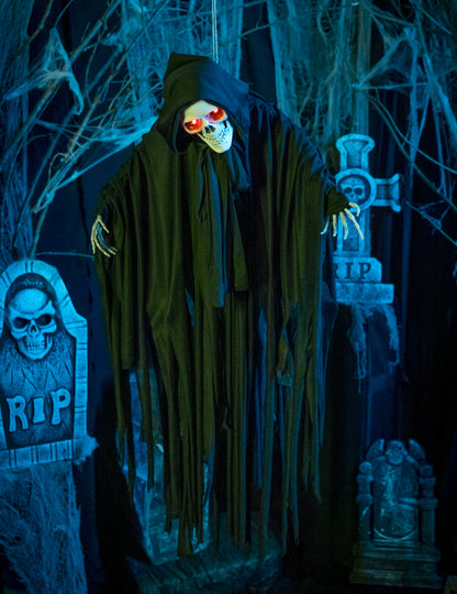 Esqueleto de Halloween luminoso, sonoro e animado 90 cm