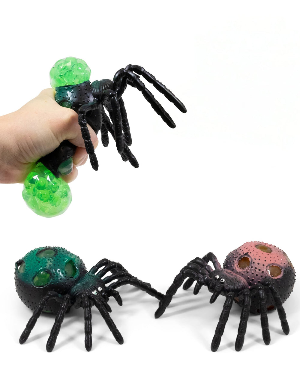 Balle araignée à billes souple pour enfant noir vert et rose