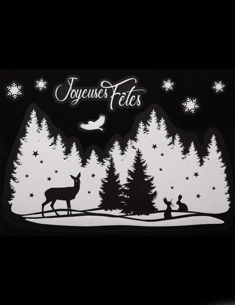 Autocolante para vidro paisagem de natal branco com purpurinas