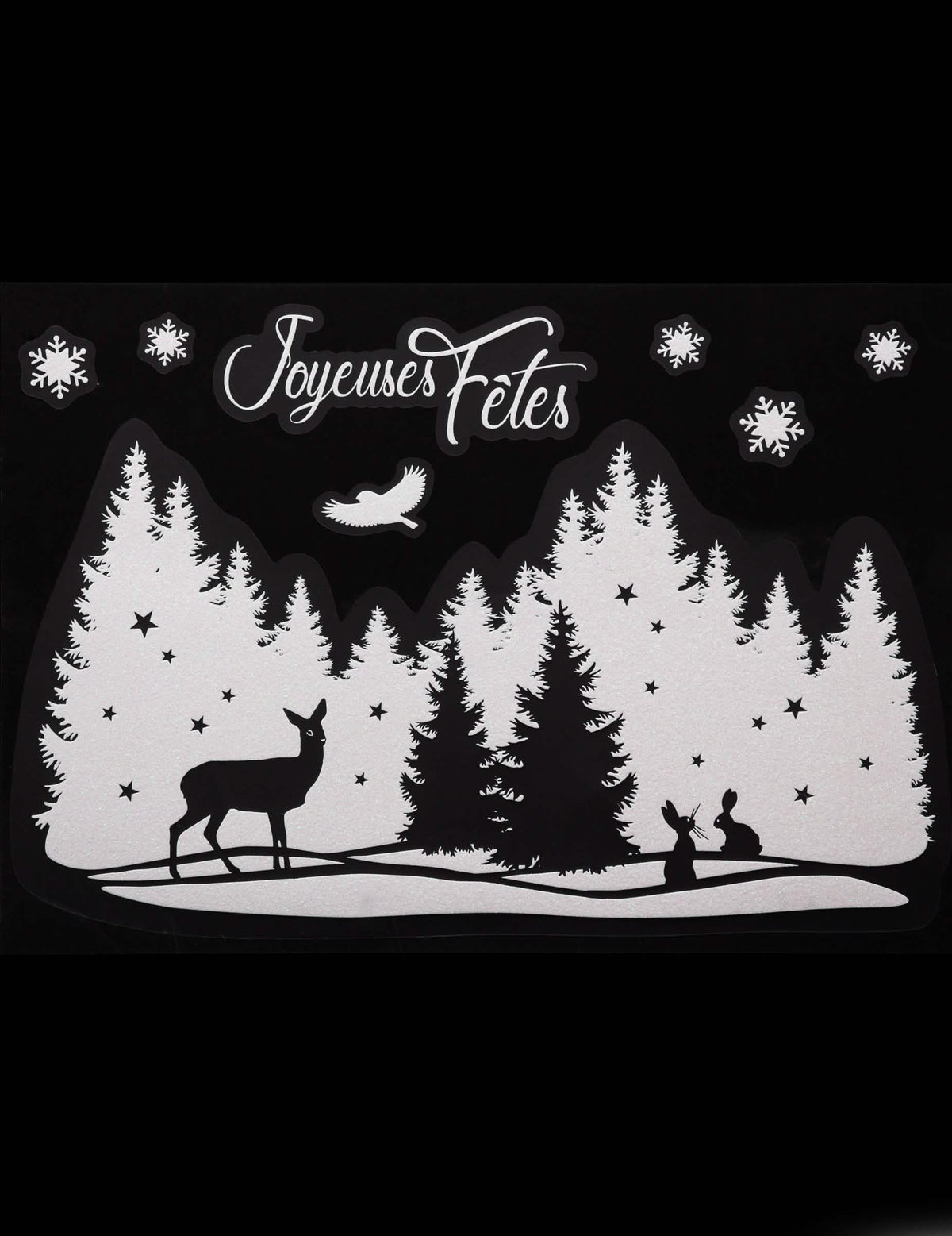 Autocolante para vidro paisagem de natal branco com purpurinas