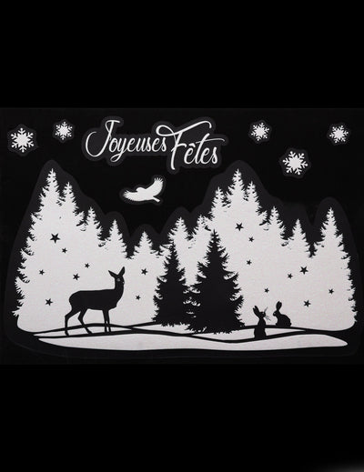 Sticker pour vitre paysage de noël blanc pailleté