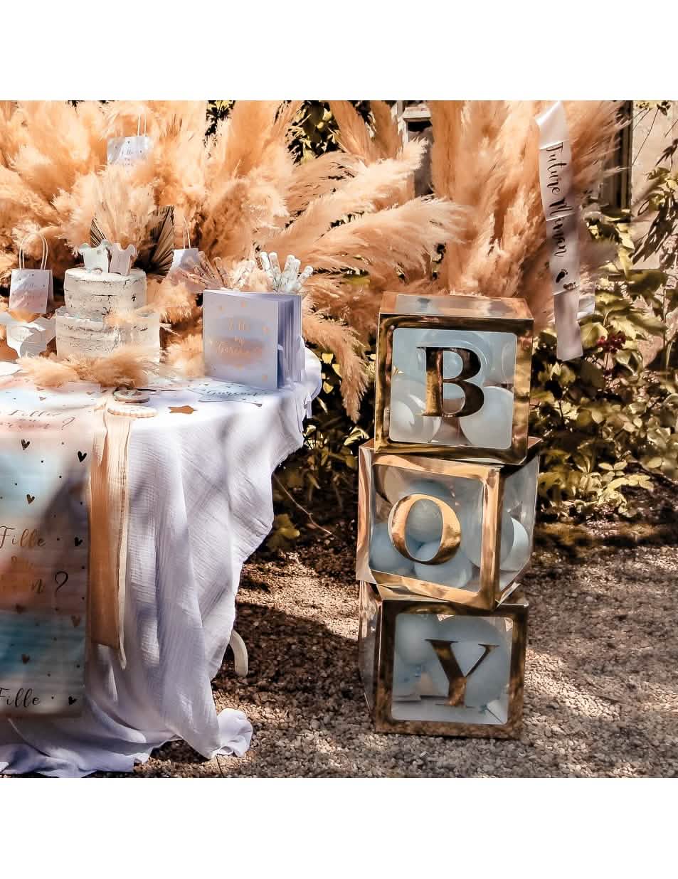 Encenação em caixas transparentes dos autocolantes boy para baby shower