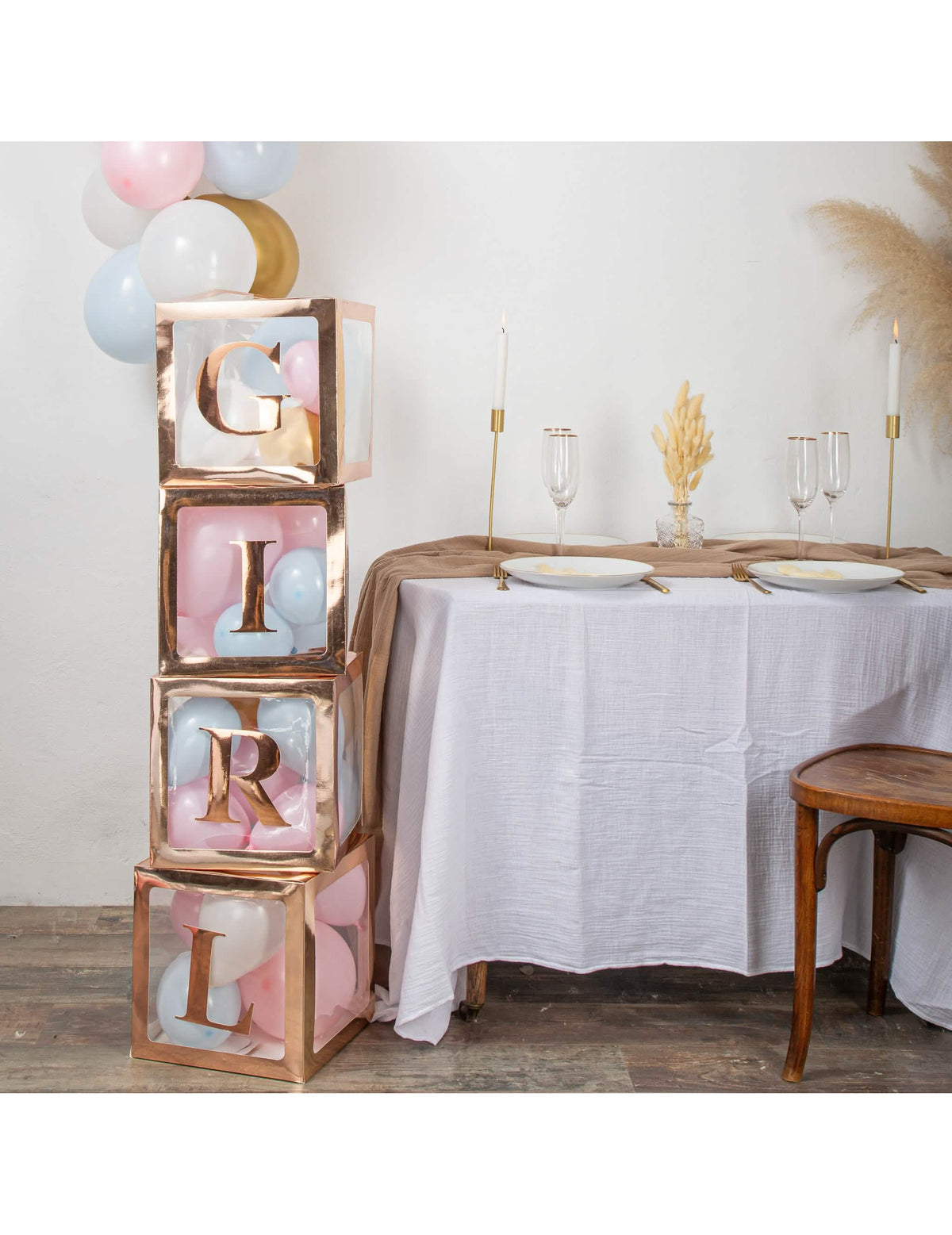 Encenação dos autocolantes de letras girl para baby shower ouro rosa