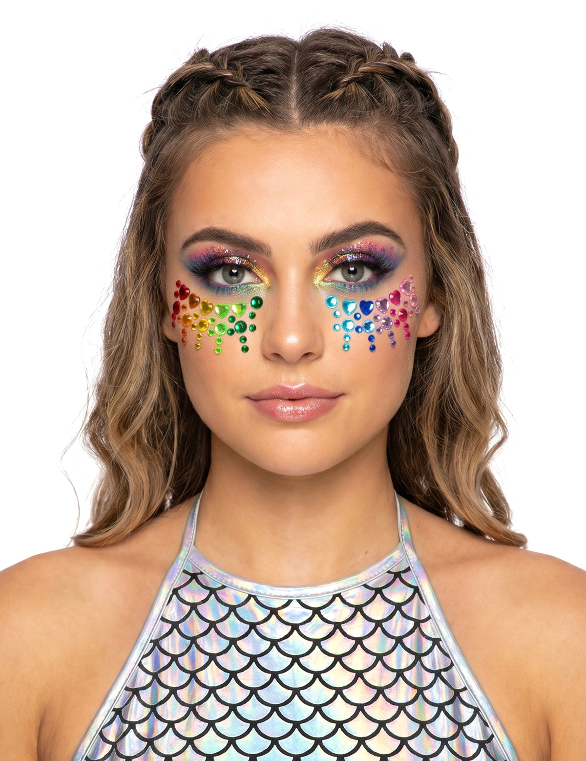 Strass adesivos em forma de corações arco-íris