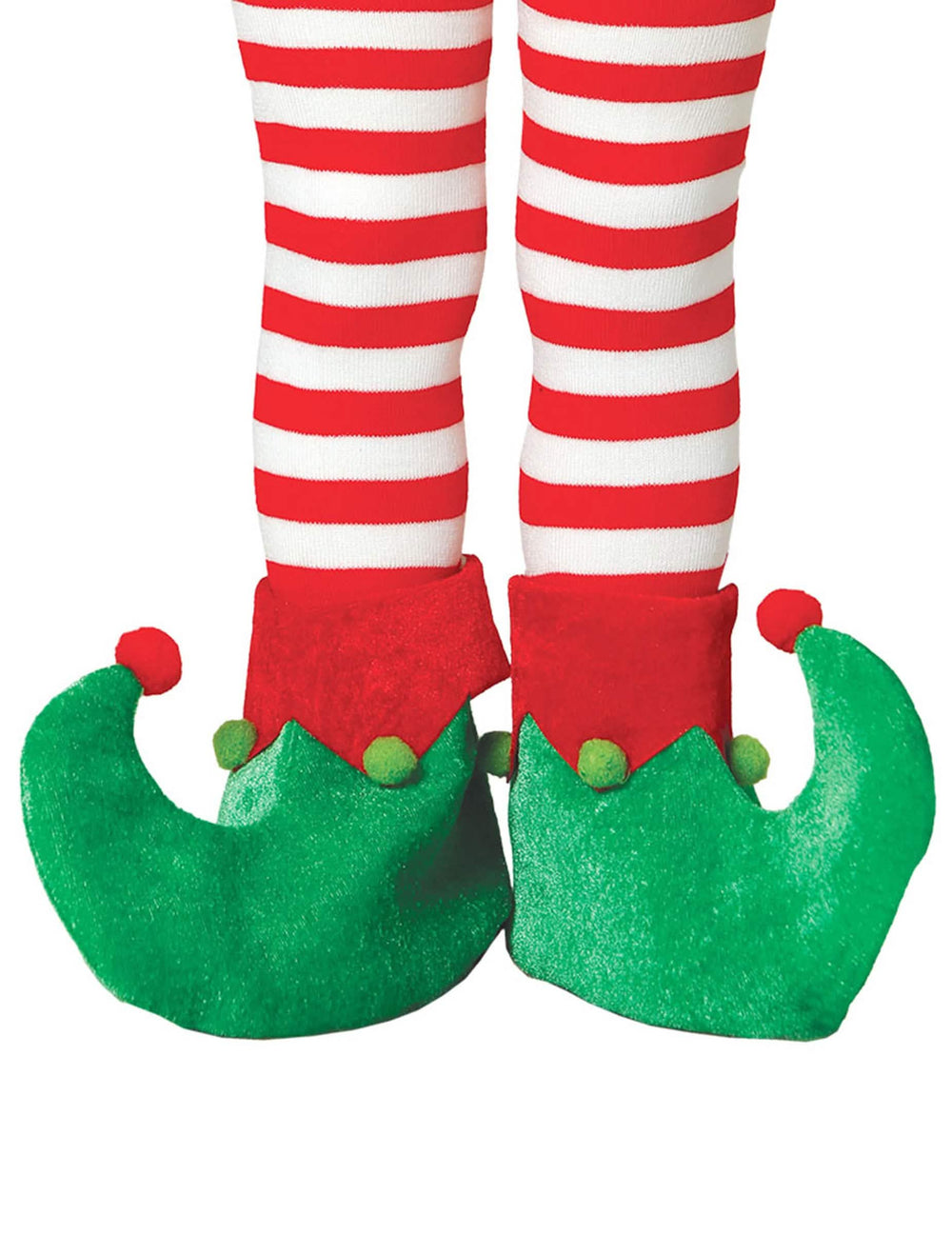 Coberturas para sapatos de elfo de natal para criança verdes e vermelhas com guizos