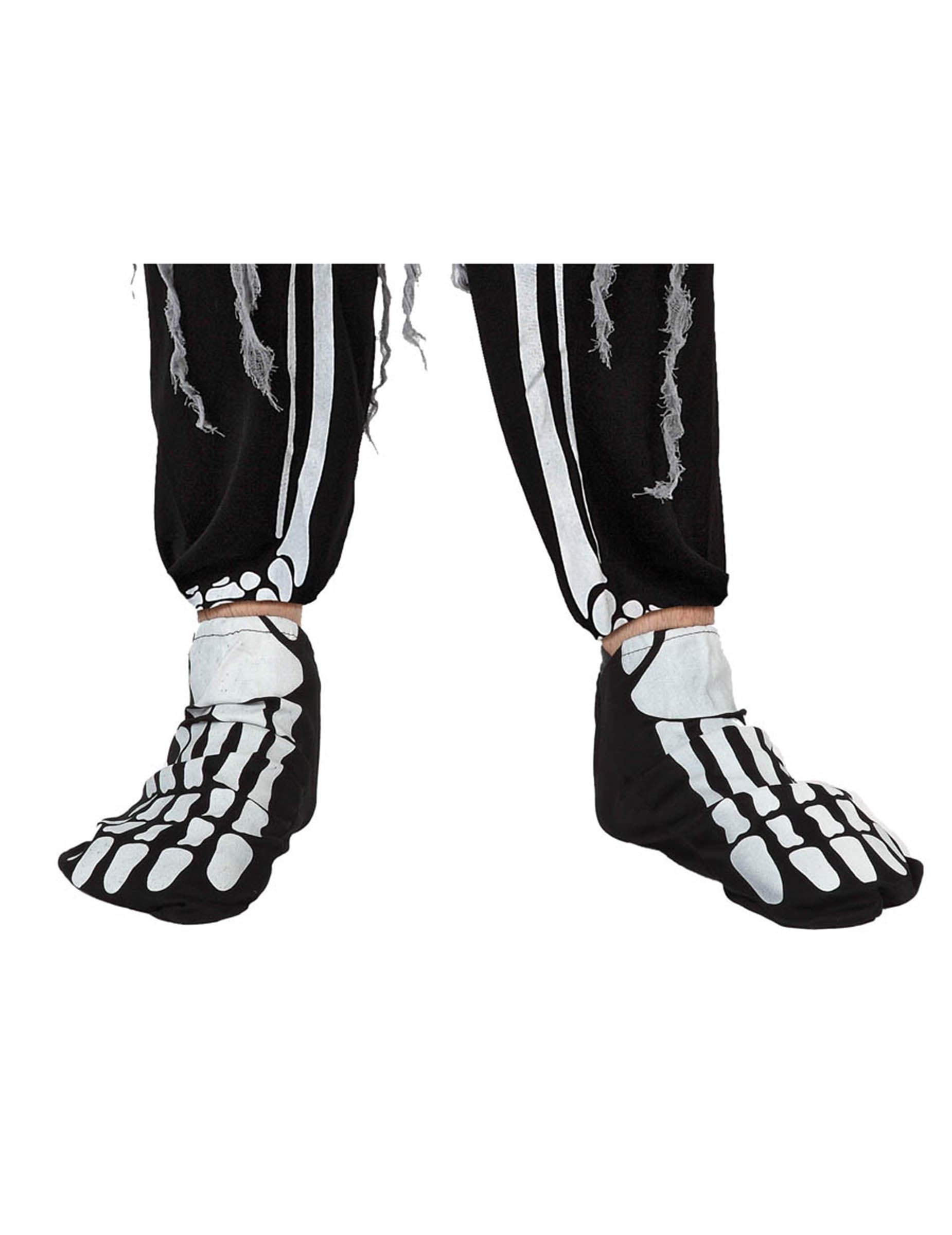 Sur-chaussures squelette Halloween pour adulte noir et blanc
