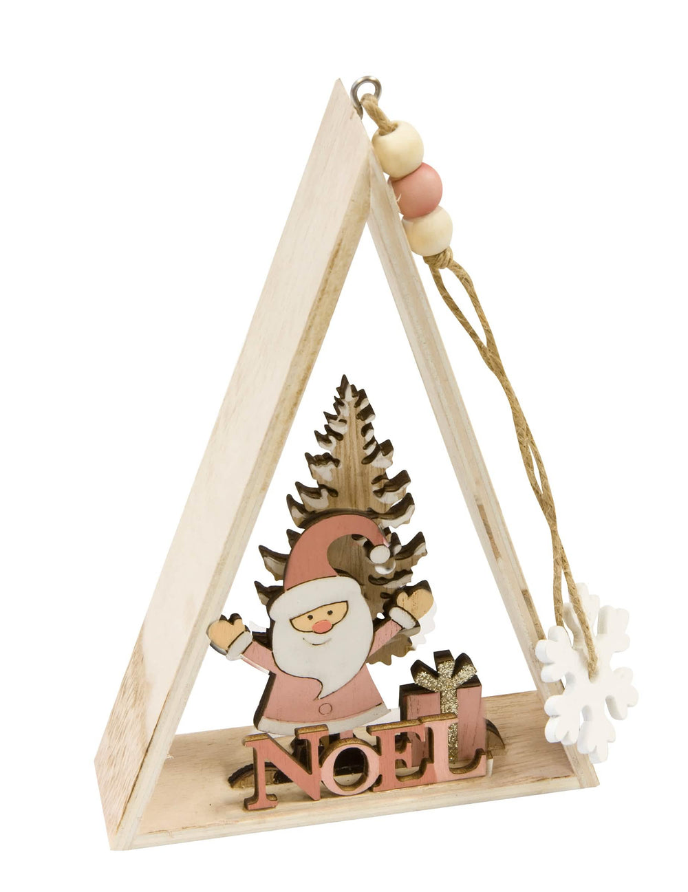 Suspensão em madeira pai natal cor de rosa triângulo decorativo