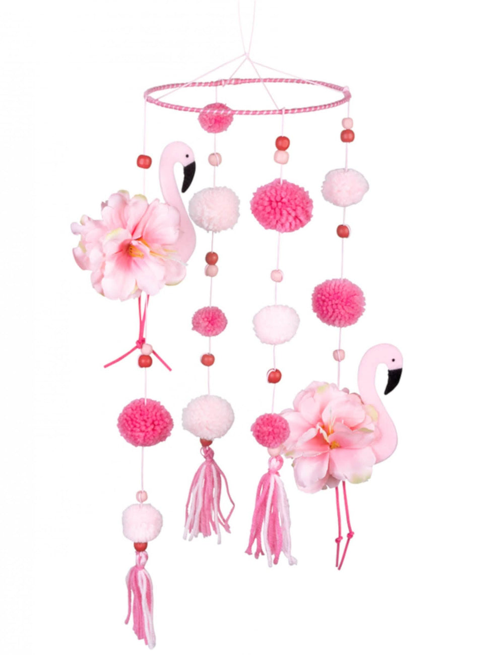 Suspensão flamingo para decoração com pompons rosa