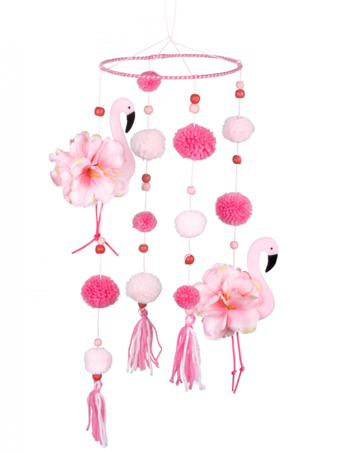 Suspensão flamingo para decoração com pompons rosa