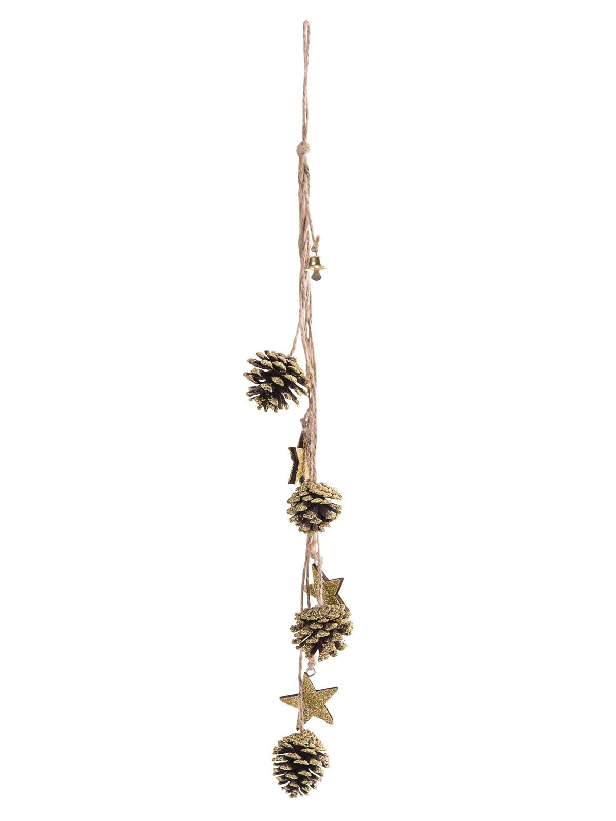 Suspensão pinha e estrelas com purpurinas dourado