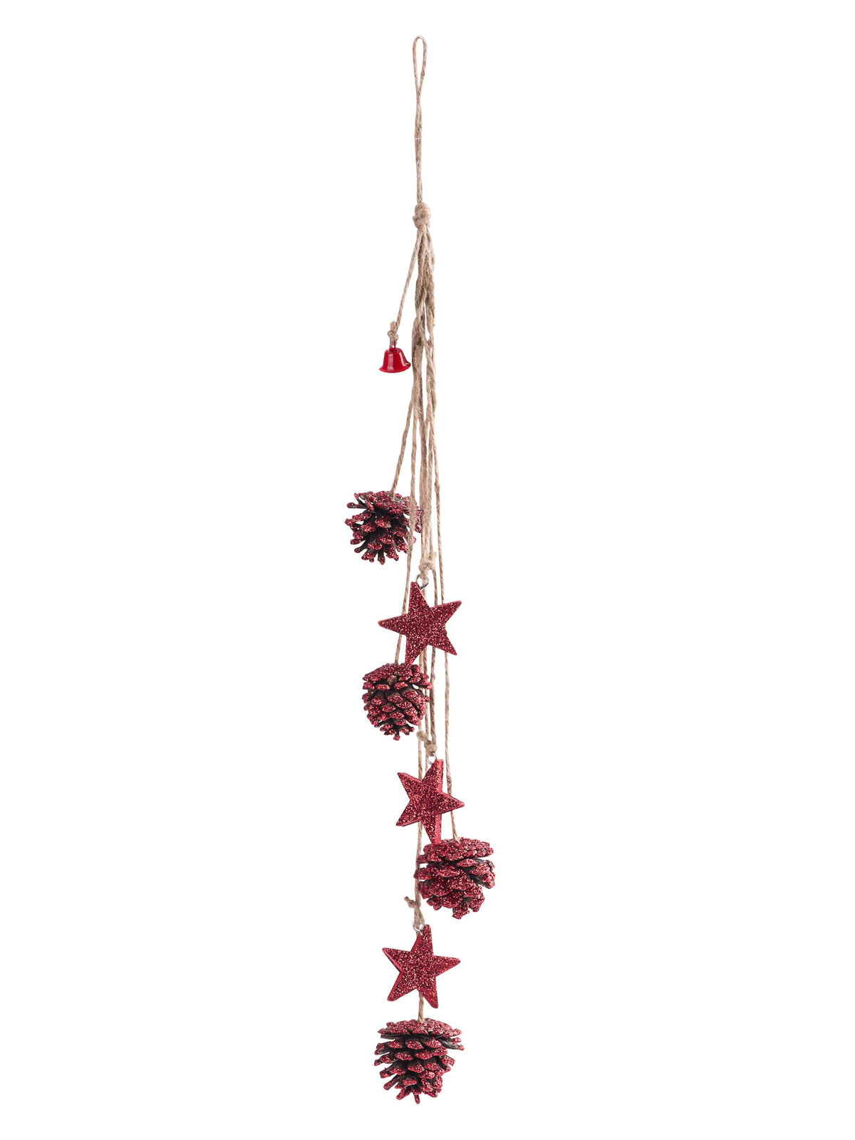 Suspension pomme de pin et étoiles à paillettes rouges