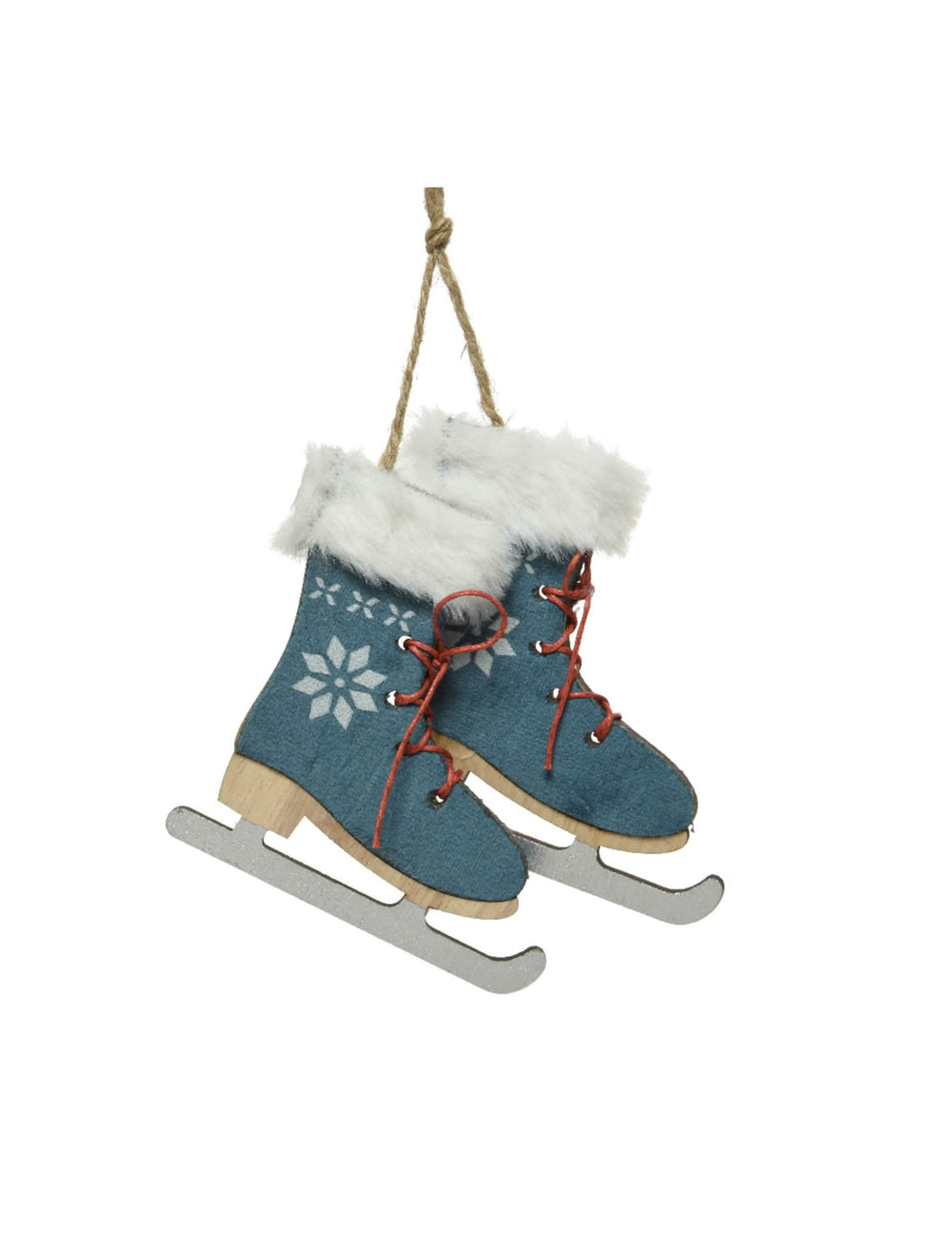 Suspensão para árvore de Natal patins de gelo azul com pele sintética