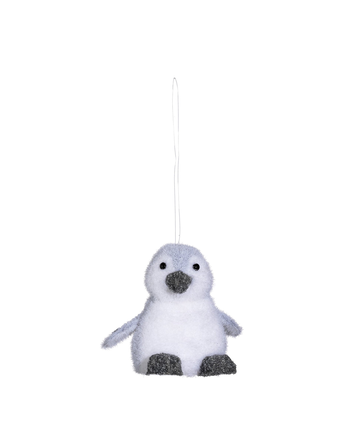Suspension pingouin pour sapin blanc et gris à paillettes argentées