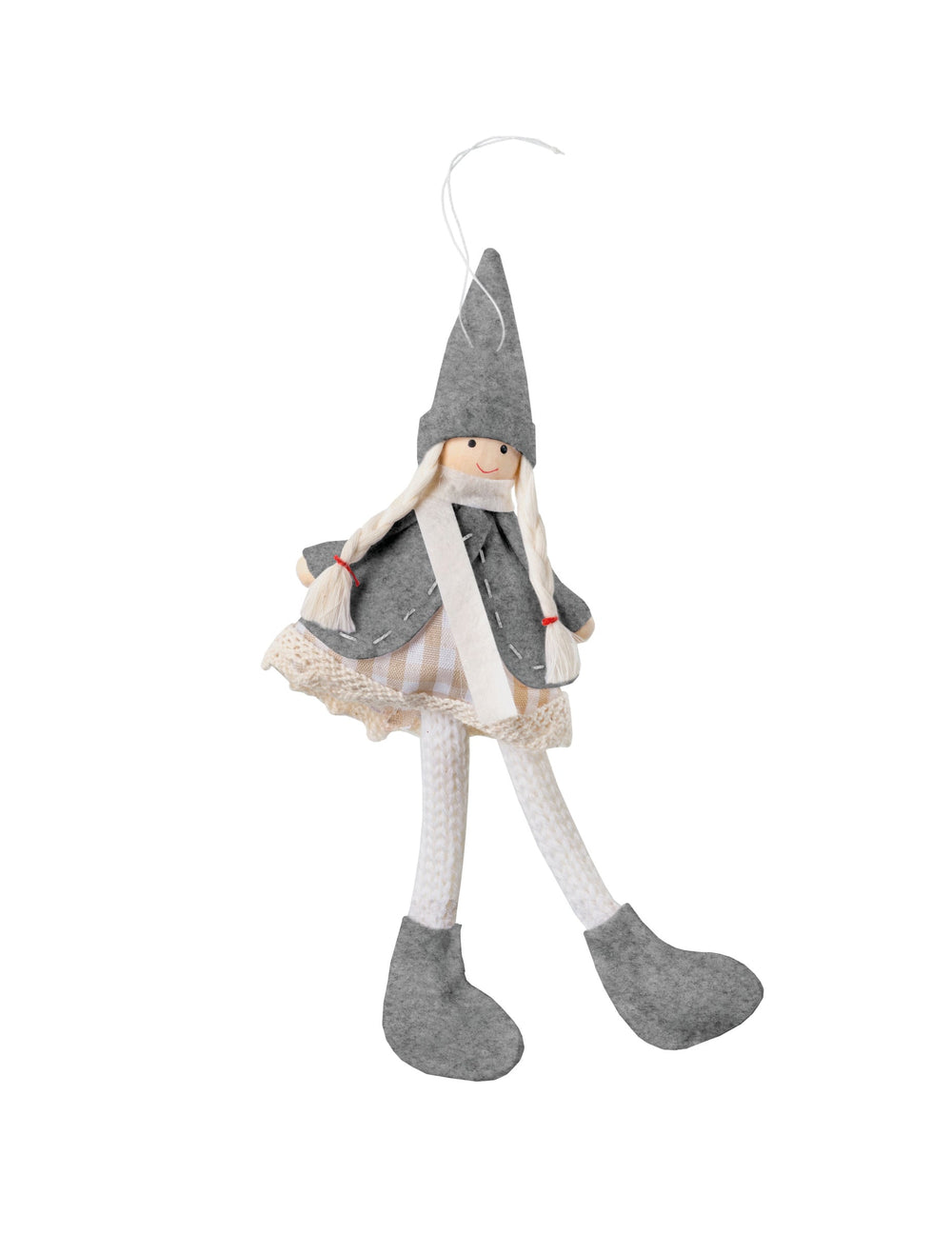 Suspension poupée de Noël pour décoration grise et blanche