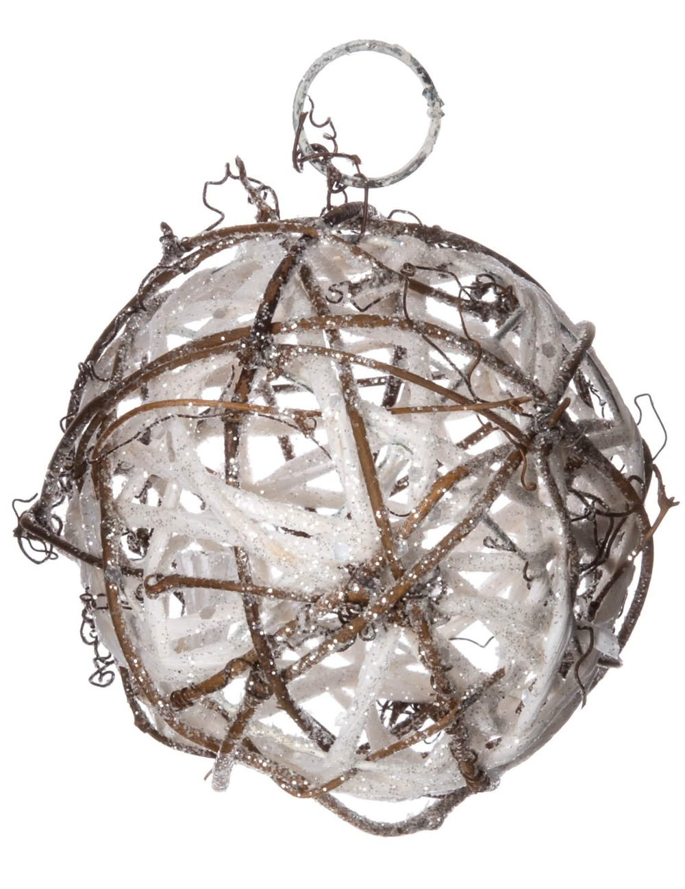 Suspensão bola em rotim para árvore de Natal em branco com brilhantes
