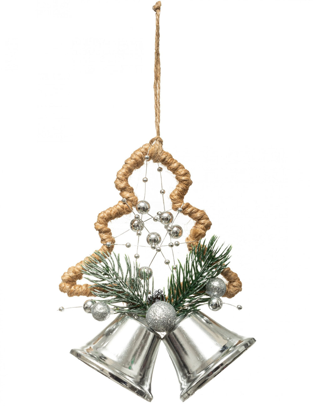 Suspension sapin et cloches argent en corde