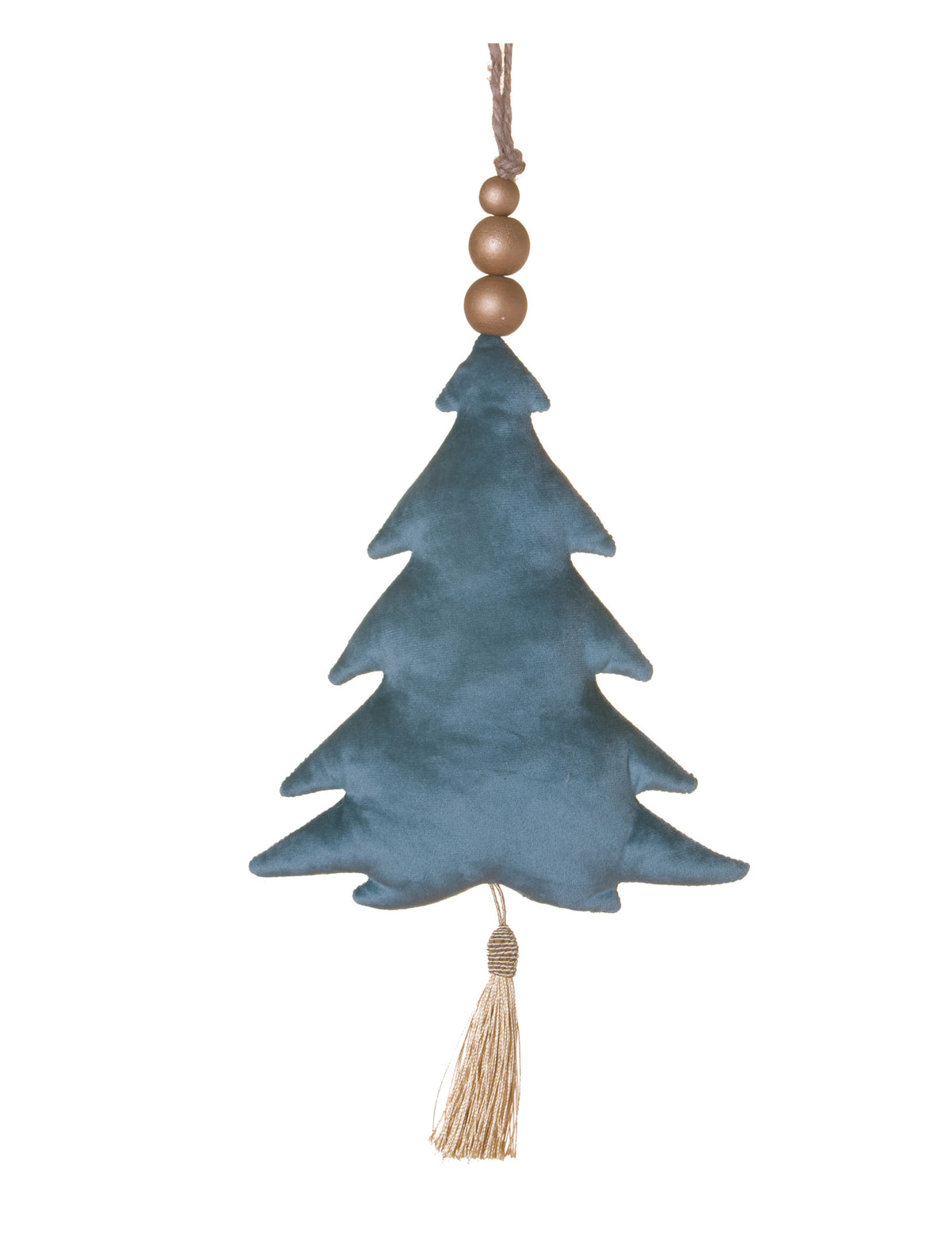 Suspension sapin en velours bleu avec tassel ivoire et perles