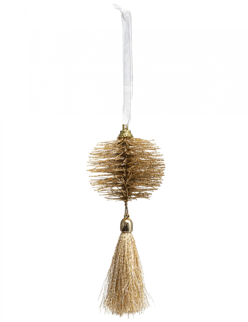 Suspension pompon de Noël pour sapin à paillettes dorées